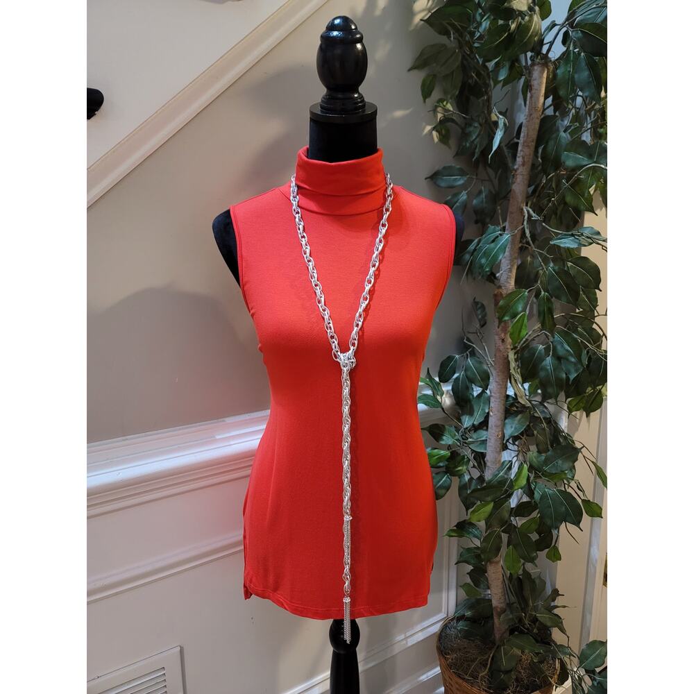 Vince Camuto Blouse Women's Size Small Red Rayon Mock Neck Party Cocktail